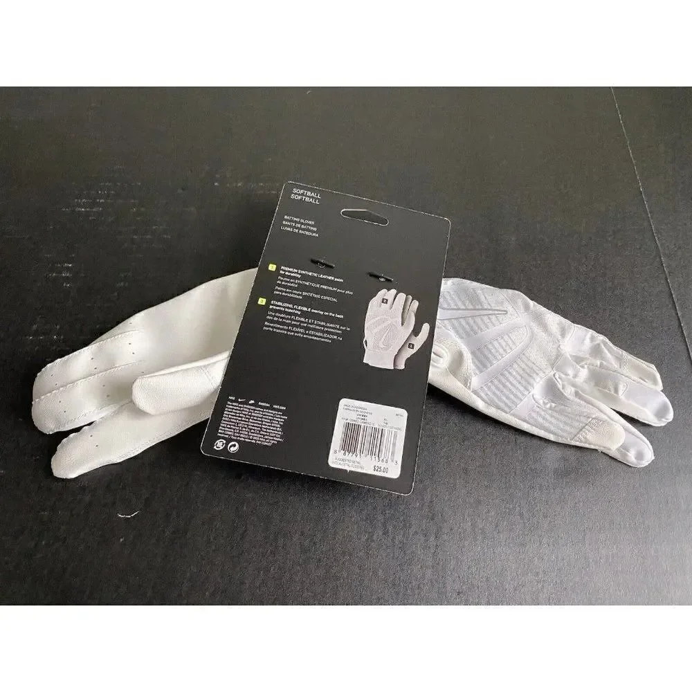 Nike HYPERDIAMOND EDGE Softball Batting Gloves White Gray 86135 Unisex Sz XL NEW